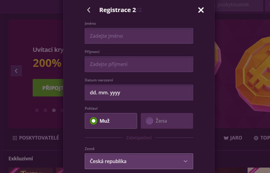 Vyplňte osobní údaje a dokončete registraci