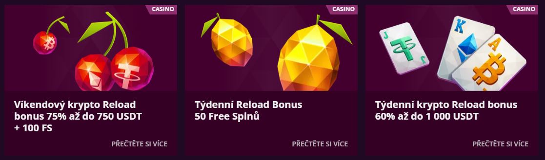 Využijte víkendový reload bonus a týdenní krypto nabídky v kasinu