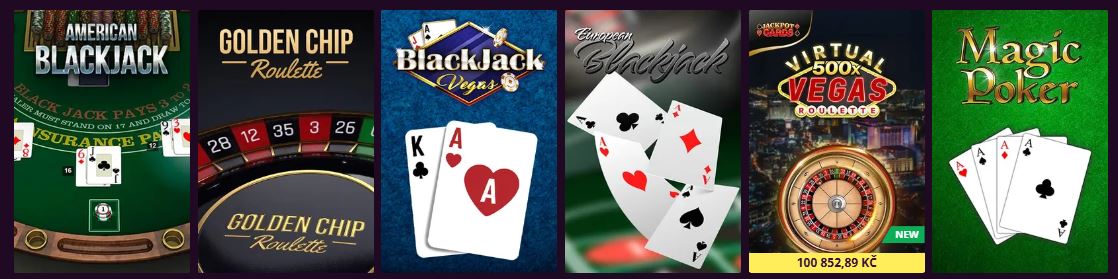 Hraj oblíbené stolní hry jako blackjack a ruletu přímo v herním lobby